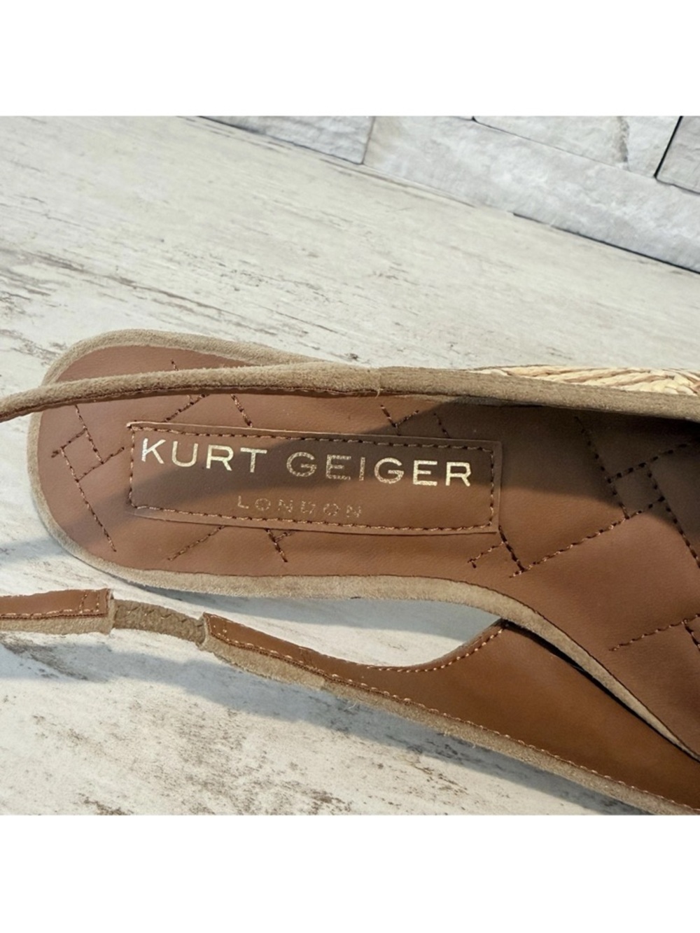 Kurt Geiger London Belgravia Slingback Raffia Woven Heels Beige Combo Size 36 EU - Picture 10 of 15